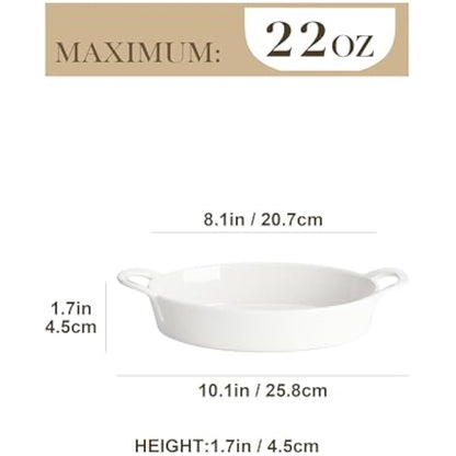 MALACASA Oval Ceramic Oven Baking Dishes, Ideal for Lasagne, Shepherds Pie and More - Small Pie Dish, Set of 4, 22 OZ, White, Oven Safe