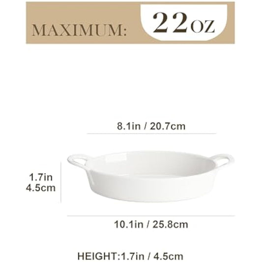 MALACASA Oval Ceramic Oven Baking Dishes, Ideal for Lasagne, Shepherds Pie and More - Small Pie Dish, Set of 4, 22 OZ, White, Oven Safe