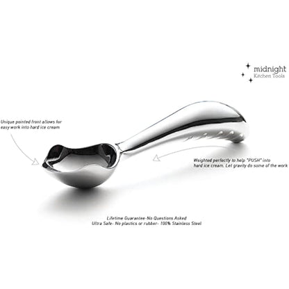 Midnight Scoop Stainless Steel Ice Cream Scoop for Hard Ice Cream (Dishwasher Safe Ice Cream Spade) Steel