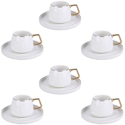 KARACA Saturn Gold Turkish Coffee Cup Set for 6 People, 12 Piece Espresso Cups with Saucers, Small Porcelain Modern Set for Serving Greek, Arabic Coffee (100ml)