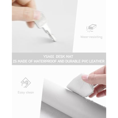 YSAGi Non-Slip Desk Pad, Waterproof PVC Leather Desk Table Protector, Ultra Thin Large Mouse Pad, Easy Clean Laptop Desk Writing Mat for Office Work/Home/Decor (90 x 43 cm, White)