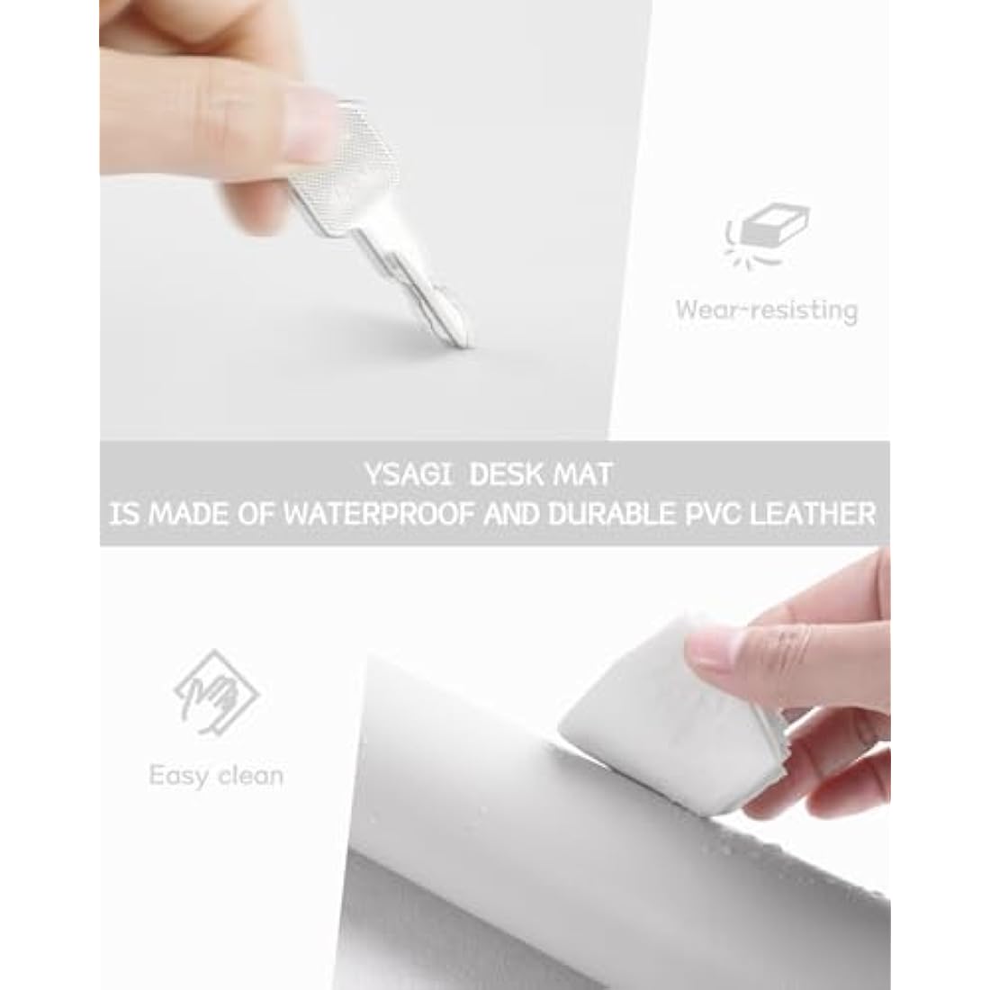 YSAGi Non-Slip Desk Pad, Waterproof PVC Leather Desk Table Protector, Ultra Thin Large Mouse Pad, Easy Clean Laptop Desk Writing Mat for Office Work/Home/Decor (60 x 35 cm, White)
