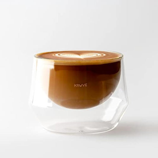 KRUVE IMAGINE Coffee Cups - Handcrafted Double-Wall Glass Cups (Set of Two, 8.5oz/250ml) - Perfect for Latte Art and Espresso - Durable Borosilicate Glass - Ideal for Coffee Mugs Lovers - Latte