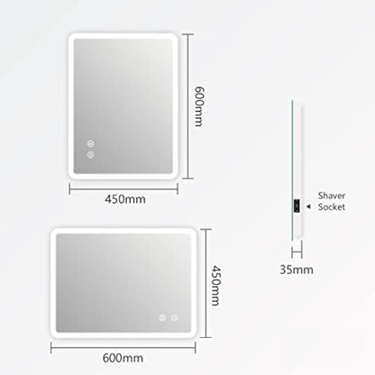 EMKE 450 X 600 mm Backlit Illuminated Bluetooth Bathroom Mirror with Shaver Socket, Wall Mounted Multifunction Bathroom Vanity Mirror with LED Lights and Demister Pad, Energy-Saving LED Smart Mirrors