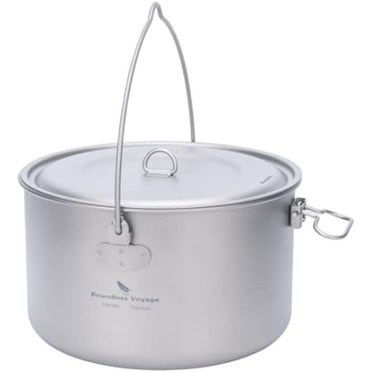 Boundless Voyage 2900ml Camping Pot Titanium Pot with Lid Folding Bail Handle Camping Hiking Picnic Ultralight Portable Cookware 2045C