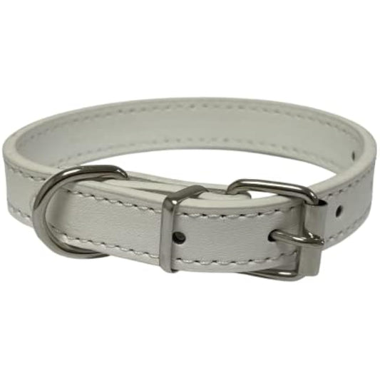 Vibrant Leather Dog Collar for Puppy, Cat, Kitten, Dogs - For Small, Medium, Large & Extra Large Pet Collars (Extra Large (45cm - 55cm Neck), White)