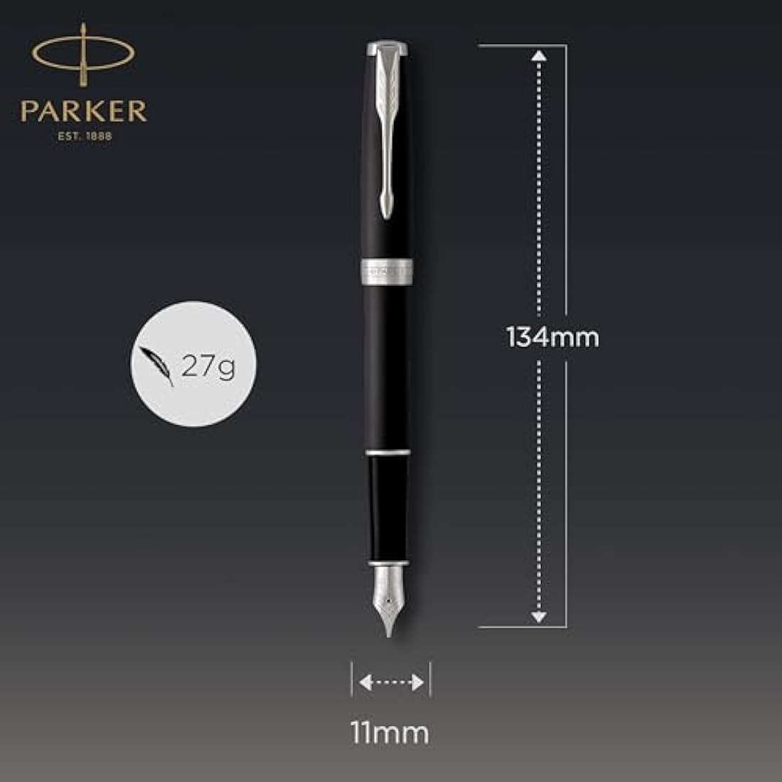 Parker Sonnet Fountain Pen | Matte Black Lacquer with Palladium Trim | Medium Nib | Gift Box