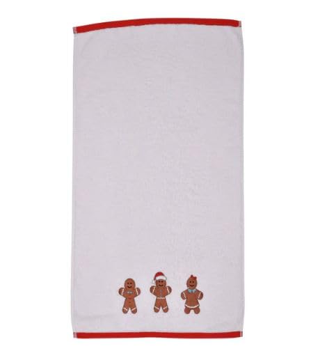 Fusion - Gingerbread Man Hand Towels 2 Pack 50 x 90cm - Soft Fluffy 100% Cotton - Embroidery Gingerbread Hand Towels - Christmas Bathroom Towels