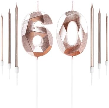 Yiran Rose Gold 60th Birthday Candles Set Number 60 Candle w/ Rose Gold Long Candles Birthday Candles Cake, Birthday Candle, Cake Candles Cake Topper Decorations Birthday Party Wedding Anniversary