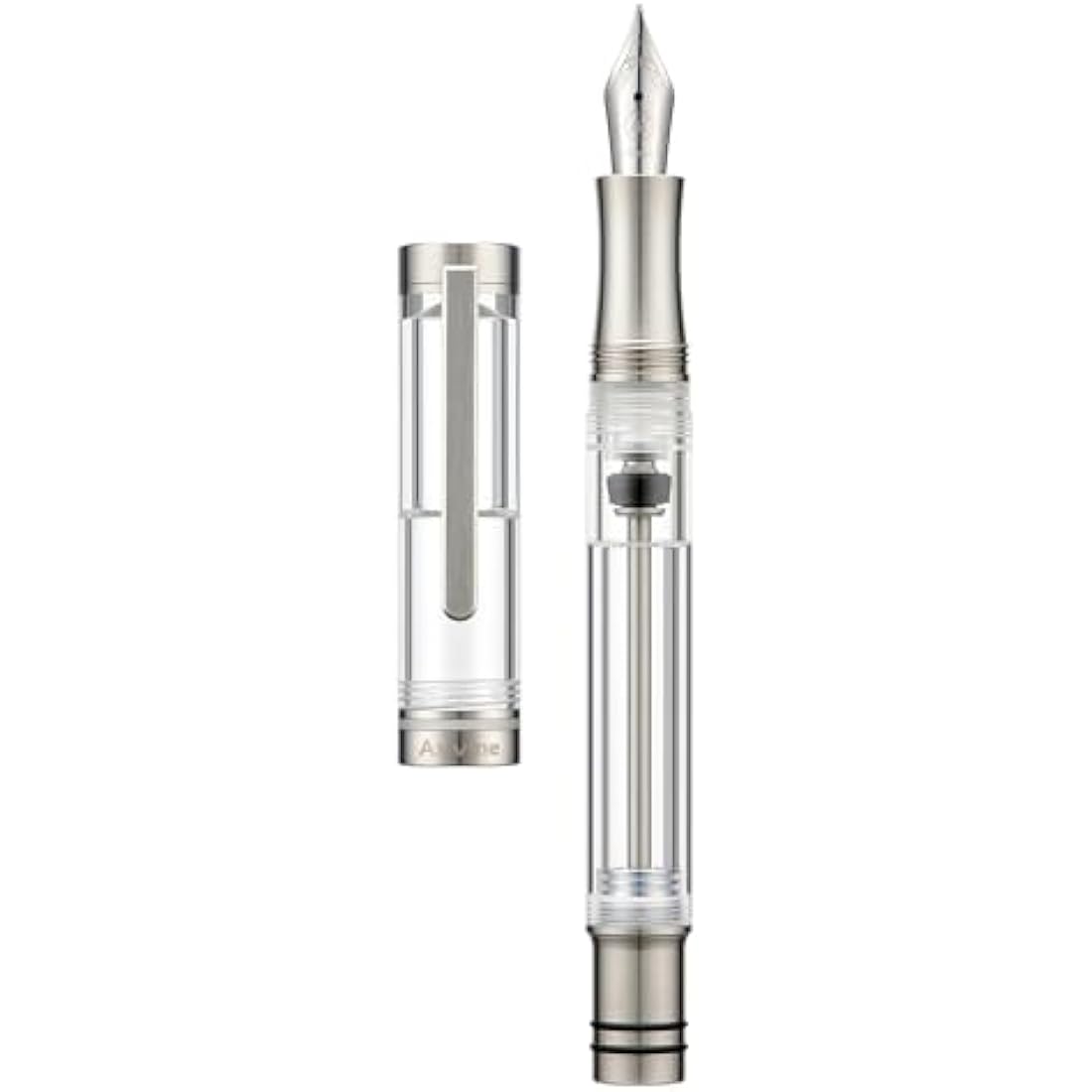 Asvine V200 Titanium Fountain Pen Vacuum Filling, Iridium Extra Fine Nib Clear Transparent Acrylic Smooth Writing Pen Case Set