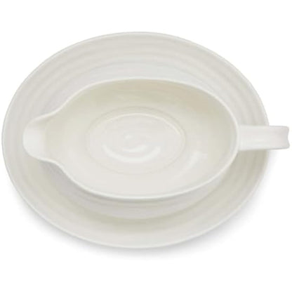 Portmeirion Home & Gifts Gravy Boat & Stand, Porcelain, White, 22.5 x 18 x 10 cm