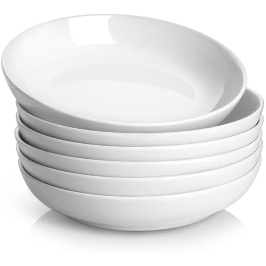 Y YHY 8.5'' Pasta Bowls Set of 6, 30 oz/880 ml Porcelain Salad Bowl, Large Ceramic Soup Bowl, Deep Plates, Serving Dishes for Salad Pasta, Soup, Fruit, Microwave & Dishwasher Safe, White