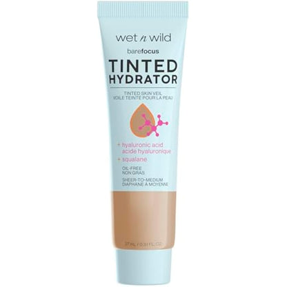 Wet n Wild, Bare Focus Tinted Hydrator, Tinted Moisturiser with Hyaluronic Acid, Lightweight Formula with Semi-Matte Finish for Oily Skin, Sheer to Medium Coverage, Tan