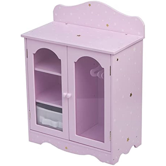Olivia's Little World Purple Star 18 Inch Doll Closet Wardrobe Wooden Doll Furniture With 3 Doll Hangers TD-0210AP