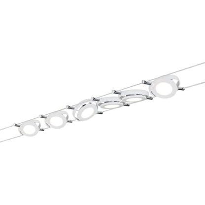 Paulmann 941.06 RoundMac LED Wire System Spot Lights - Tension Wire Lighting Set w/ 6 Round Lamps, 10m Cable Wire & Transformer - Indoor Lighting for Ceiling or Wall in White Matte max 24W 2700K