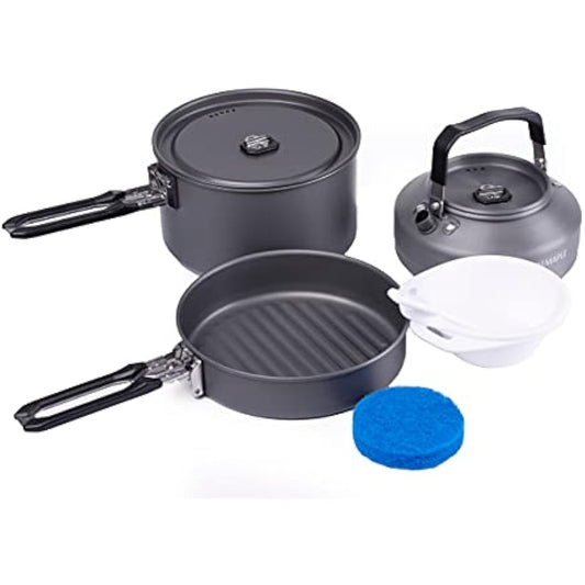 Fire-Maple Feast 2 Camping Cookware Set | Outdoor Cooking kit with Pot Kettle Pan Bowls and Spatula | Kitchen Utensils for 1 to 3 People Backpacking Trekking Hiking Fishing Picnic