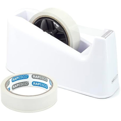 Rapesco 1486 500 Heavy Duty Tape Dispenser with 2 Tape Rolls, White