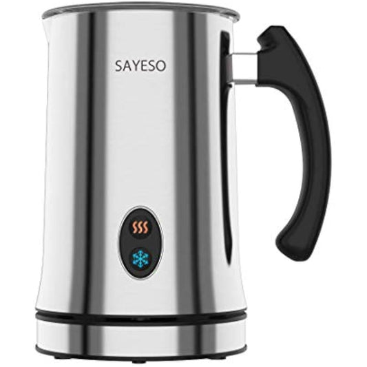 Milk Frother, SAYESO Electric Milk Frother and Warmer with Hot Cold Functionality, Stainless Steel Foam Maker, Automatic Shut-Off Milk Steamer for Coffee, Latte, Cappuccino and Macchiato (Silver)