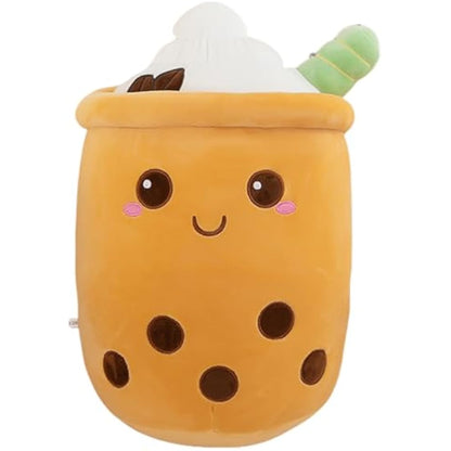 Bubble Tea Plush Pillows, Cute Boba Plushies Soft Toys Giant Stuffed Animal Pillow for Boba Lovers (Brown, 24cm)