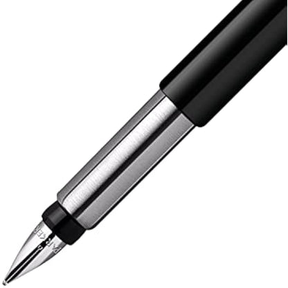 Parker Vector Fountain Pen | Black with Chrome Trim | Medium Nib | Blue Ink | Hangtab