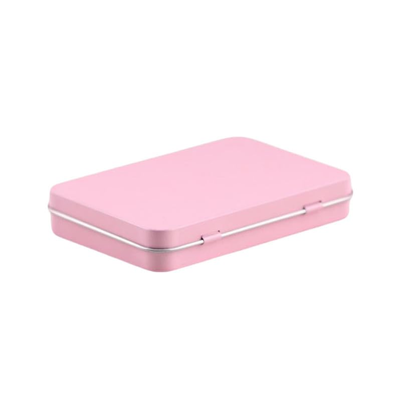 Leliafleury Pink Hinged Tin Box 10.8 * 7.6 * 1.77cm Rectangular Tins Container Metal Empty Storage Tins For Small Items Home Supplies
