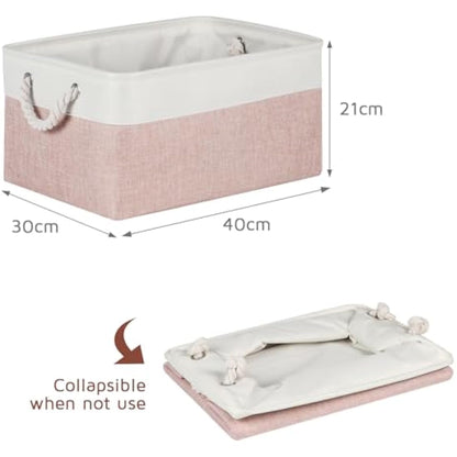 Syeeiex Storage Basket for Shelves [3-Pack], Storage Boxes with Handles, Large Fabric Storage Bins for Organizing Home and Office, Pink