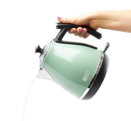 Haden Cotswold Green Kettle - Lightweight - Easy To Clean - 3KW Fast Boil, Stainless Steel Electric Kettle, 360° Base, Boil-Dry Protection - Retro Style Kettle and Toaster Sets