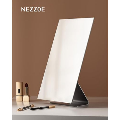 NEZZOE Rectangular Makeup Mirror, 12 Inch Metal Desk Mirror, Table Mirror with Stand, Vanity Mirror for Counter, Bedroom, Bathroom, Dorm