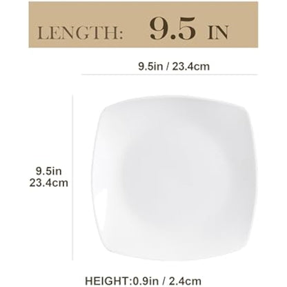 MALACASA, Series Julia, 9.2" Dinner Plates Ivory White Square Porcelain Dinner Plate Set, Pack of 6 (23.5 * 23.5 * 2cm)