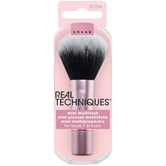 Real Techniques Mini Multitask Makeup Brush, For Blush, Bronzer and Powder, Face Brush with Custom-Cut Synthetic Bristles, For Loose and Pressed Powder, Travel Sized, Vegan and Cruelty-Free, 1 Count