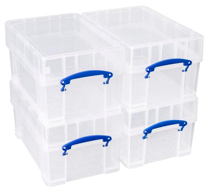 Really Useful Box Plastic Storage 9 Litre Clear with XL Lid (Pack of 4)