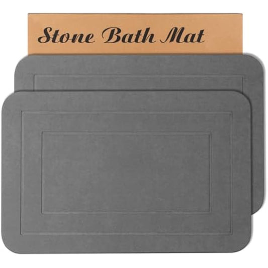 HUMIGA 2 Pack Stone Bath Mat, Diatomaceous Earth Shower Mat, Non-Slip Super Absorbent Quick Drying Bathroom Kitchen Floor Mat (Grey, 24x15)