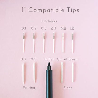 Tom's Studio Lumos Pro Duo Tip (Matte Black) | Refillable Fineliner, Writing & Brush Pen | Comes with 11 Tips, 3ml Deep Black Ink Sample & 2x Ink Reservoirs