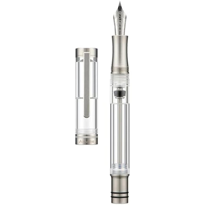 Asvine V200 Titanium Fountain Pen Vacuum Filling, Germany Bock Fine Point Clear Transparent Acrylic Smooth Writing Pen Case