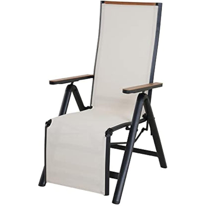 Grand patio Foldable Sun Lounger, Reclining Garden Chair, Aluminium Camping Chairs, Adjustable 6 Position High Backrest, Deck Chair for Garten, Outdoor, Poolside Beige