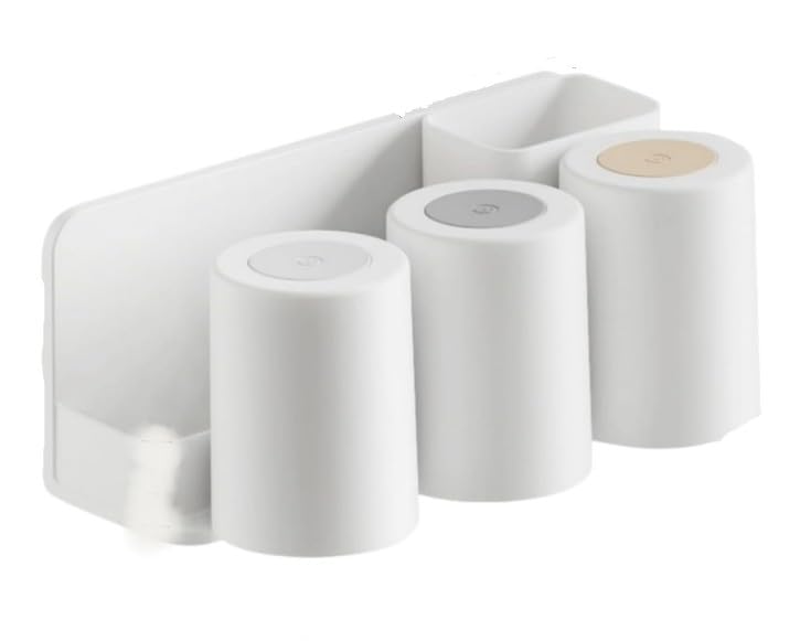 Toothbrush Holder, Toothbrush Holder Wall Mounted, Adhesive Tooth Brush Holder Set for Bathroom, with 3 Cups and 6 Toothbrush Head Holder, 1 Movable