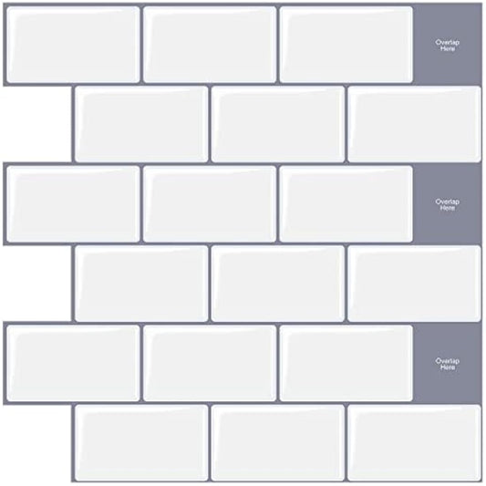 WoStick Peel and Stick Wall Tiles (10-Sheets), Subway Self Adhesive Wall Tiles Tile Stickers Backsplash for Kitchen Bathroom Home Decoration White(30.5x30.5cm)