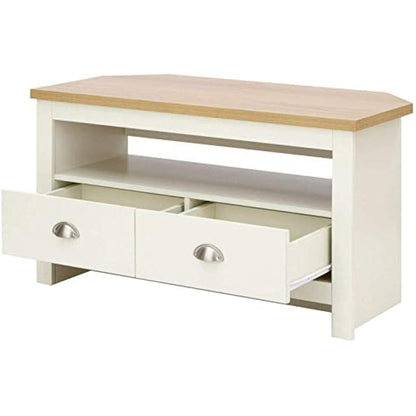 GFW Lancaster Wood Corner TV Cabinet With Shelf & Drawers, Cream, 95 x 51 x 45 cm