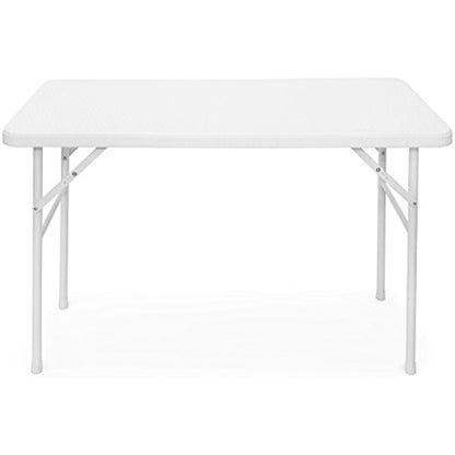 Relaxdays BASTIAN Rectangular Patio Table Folding Table 74 x 121.5 x 61 cm, Folding Table for Backyard, Balcony or Porch with Metal Frame, Rattan Look Side Table or Camping Table, White