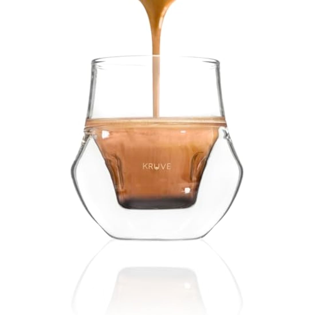 KRUVE Propel Espresso Cups, Handmade Double-Walled Glass Coffee Mugs, Clear 2.5 oz, Scientific Design for Better Tasting Coffee (Set of Two) - Unique Glass Coffee Cups with Headspace & Internal Fins