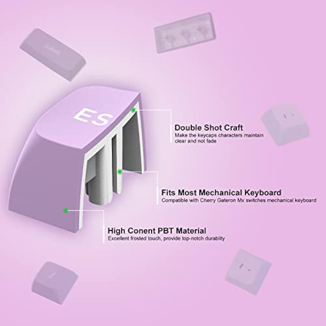 dagaladoo XVX 189-Key Double Shot PBT Keycaps, XVX Profile for Cherry/Gateron MX Switches, 60%/65%/75%/100% Mechanical Keyboards, White/Purple