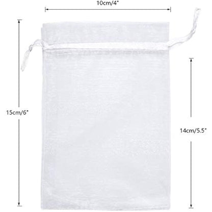 G2PLUS White Organza Gift Pouches, 10x15 CM Medium Organza Favour Bags, 100 PCS Wedding Jewelry Bags, Clear Mesh Pouches Perfect for Wedding, Christmas, Birthday, Anniversary