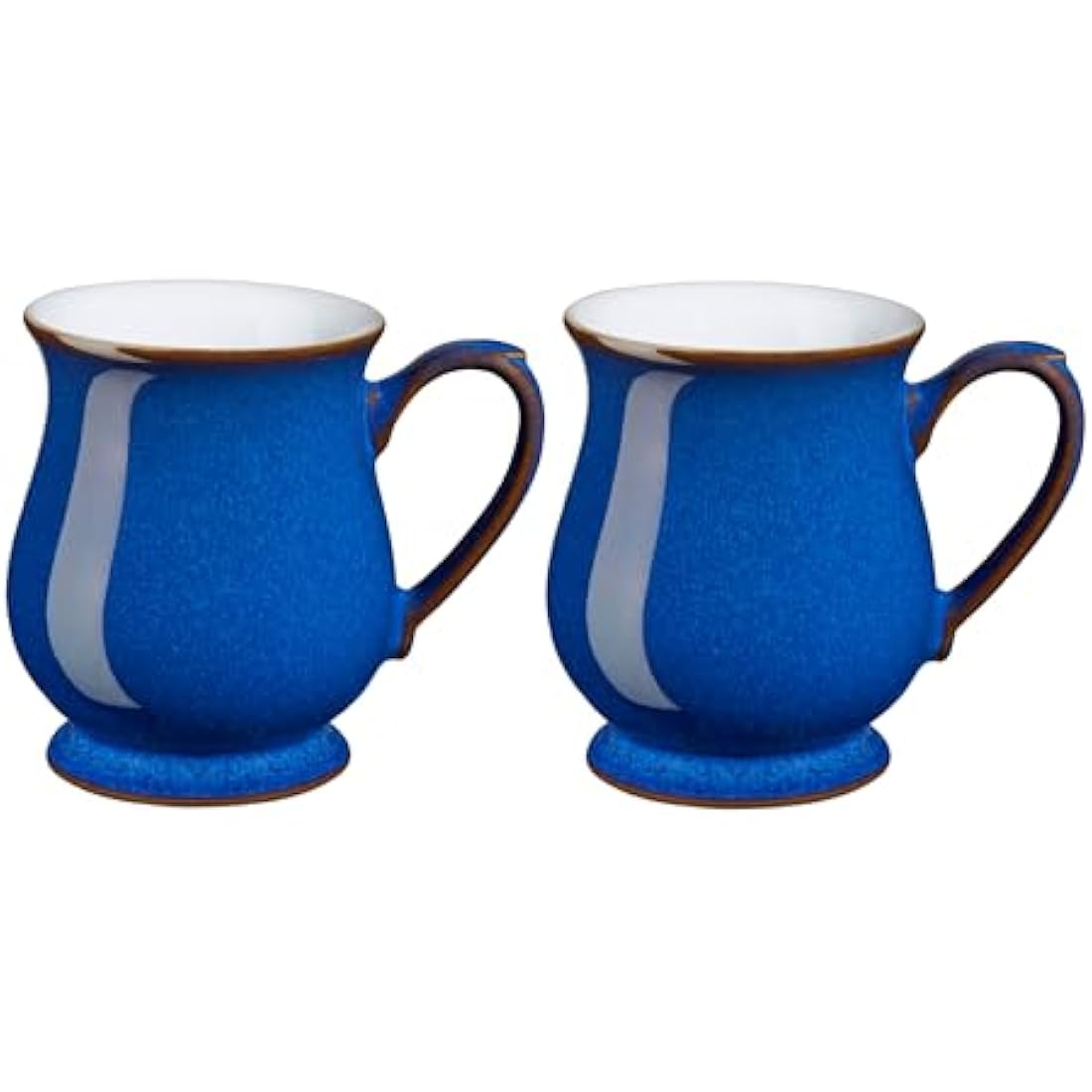Denby - Imperial Blue Coffee Mug Set of 2 - 340ml Craftmans Curved Stoneware Ceramic Tea Mug Set For Home & Office - Dishwasher Safe, Microwave Safe - Blue, White, Brown - Chip Resistant