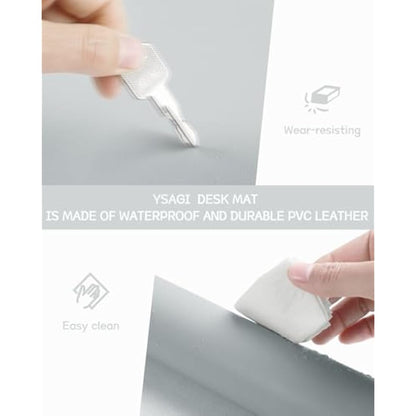 YSAGi Non-Slip Desk Pad, Waterproof PVC Leather Desk Table Protector, Ultra Thin Large Mouse Pad, Easy Clean Laptop Desk Writing Mat for Office Work/Home/Decor (80 x 40 cm, Silver Grey)