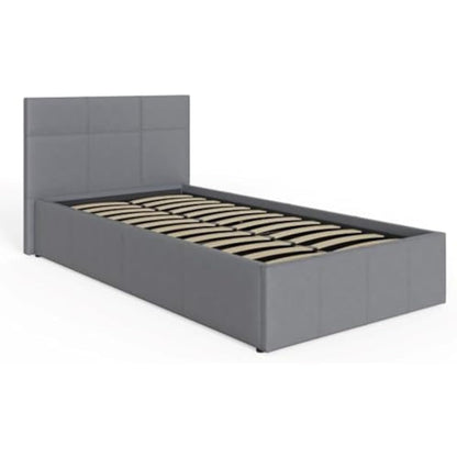 GFW Classic Leather Upholstered Ottoman Storage Bed With Gas Side Lift & Under Bed Storage, Single, Grey