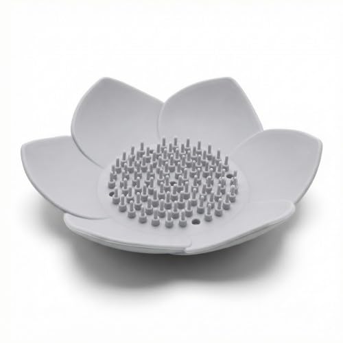 Merzio Lotus Flower Shower Steamer Holder, Silicone Soap Dish with Drainage, Non-Slip Bathroom Tray for Bar Soap