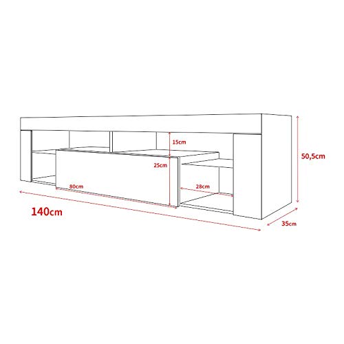 Selsey Bianko 5902409942118 TV Cabinet with Hinged Door, Laminated Plate, Matt White/Grey High Gloss, 35 x 140 x 51 cm