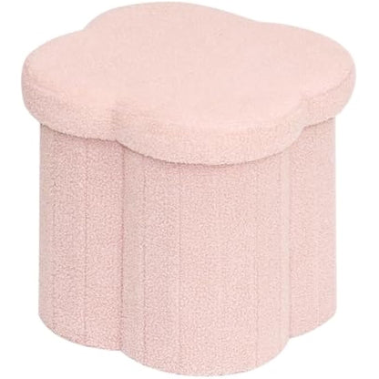 Bonlife Pink Ottoman Storage Box,Folding Storage Seat Box,Small Footstool For Living Room,Kid's Toy Chest Box,Teddy Flower Shape,38x38x38cm