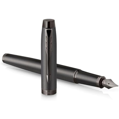 Parker IM Monochrome Fountain Pen | Gun Metal Finish and Trims | Medium Nib | Blue Ink | Gift Box