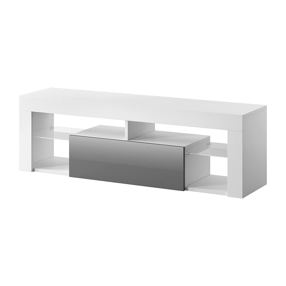 Selsey Bianko 5902409942118 TV Cabinet with Hinged Door, Laminated Plate, Matt White/Grey High Gloss, 35 x 140 x 51 cm